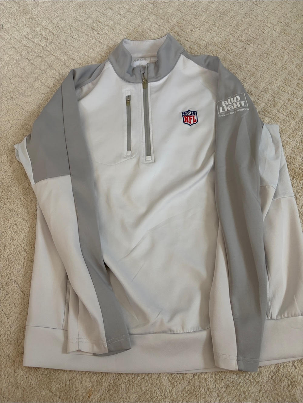 NFL White and Gray Quarter-Zip Pullover with Shield Patch
